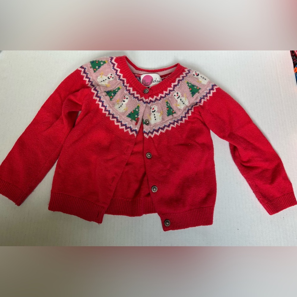 Mini Boden Red Festive Kids Cardigan 3-4